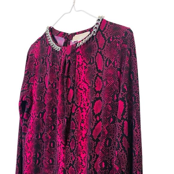 Michael Michael Kors Snakeskin Print Chain Neck Long Sleeve Top Pink Size Small - Picture 4 of 5